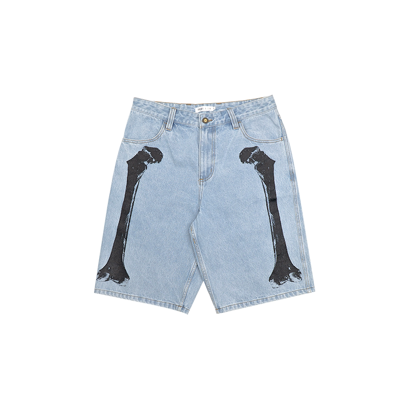AVENUE&SON Boulevard Retro Loose-Fit Printed Denim Shorts