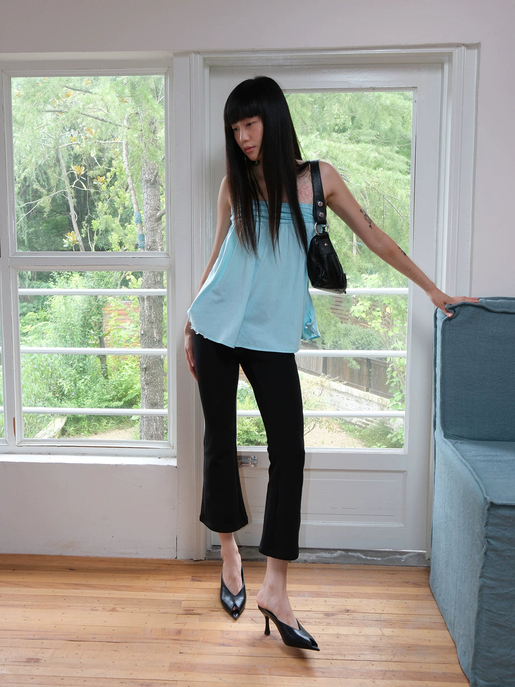 Mooreyu Black Pointed-Toe Stiletto Mule