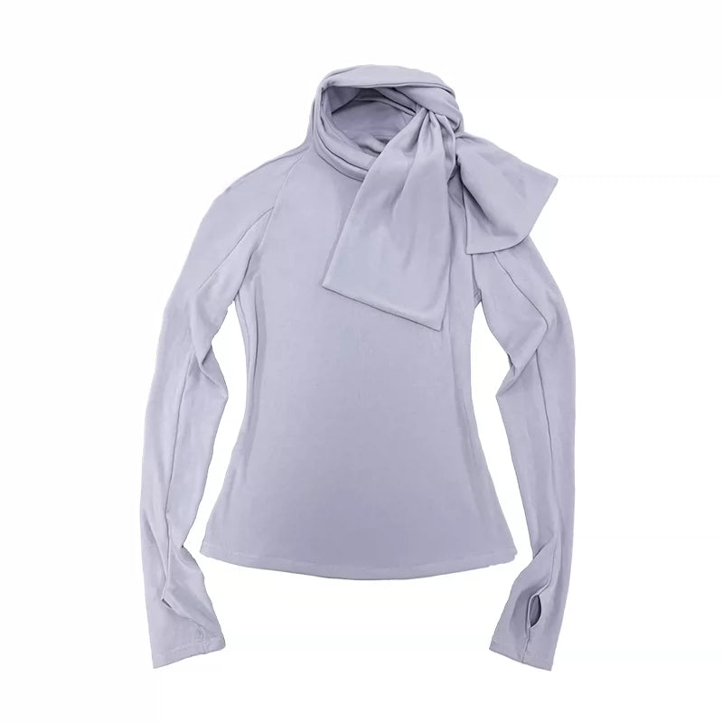 JCAESAR WOMEN Tie-Neck Long-Sleeve Top with Thumb Holes