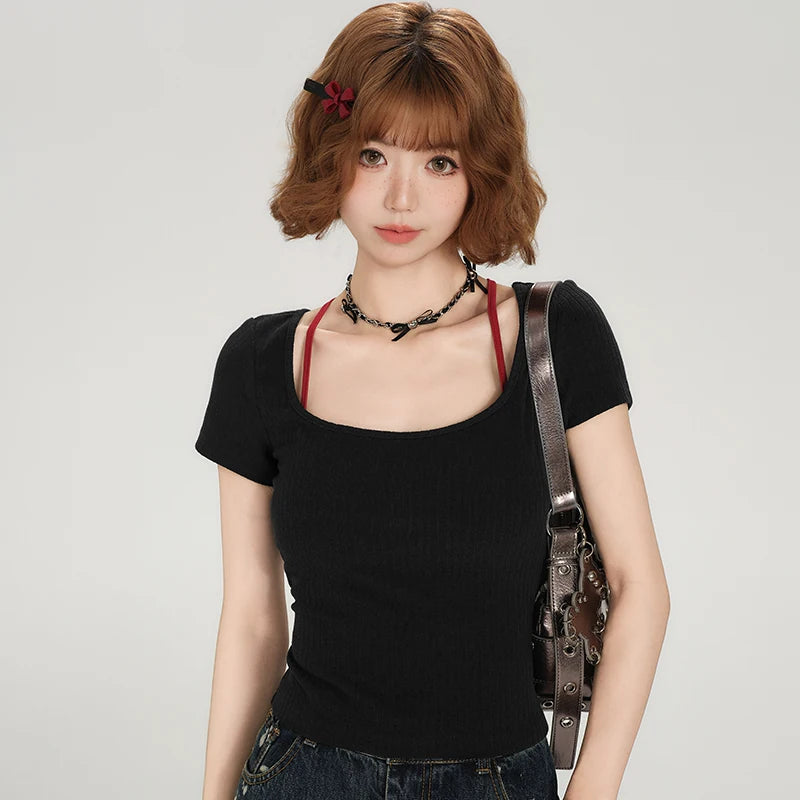Girlyhalo Cross Print 260g Moisture-Wicking Loose Tee
