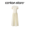 Cantonstory French Apricot High-Waist A-Line Two-Piece Dress