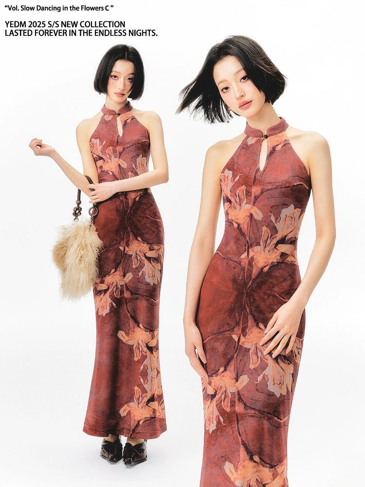 YEDM Floral Print Neck Dress
