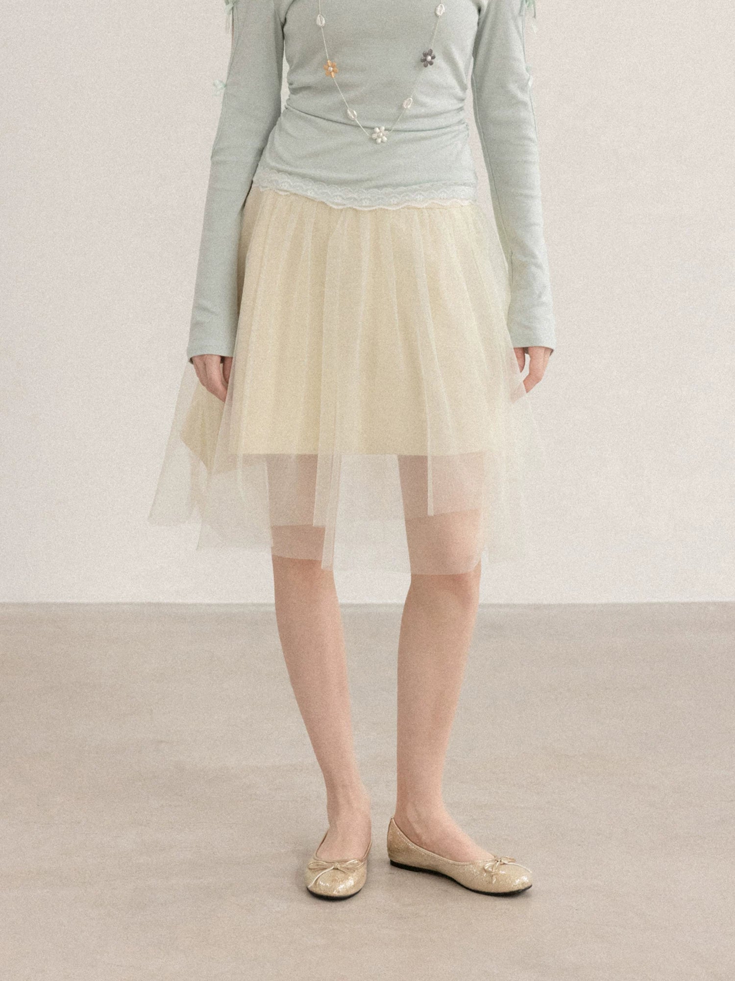 Cantonstory High Waist Thin Mesh A Word Skirt