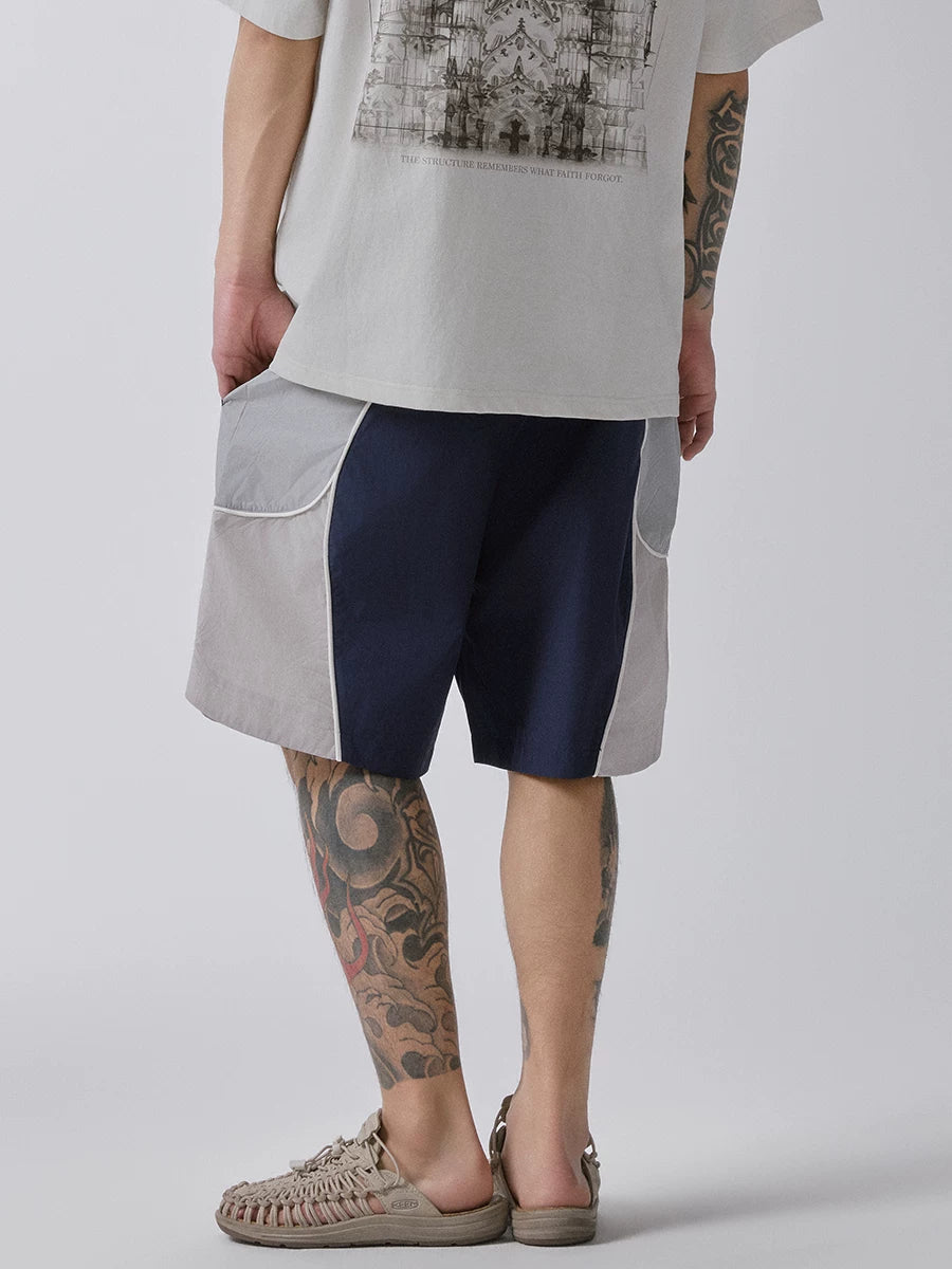 F2CE Color-Block Breathable Loose Straight-Leg Shorts
