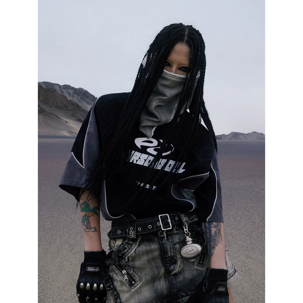 PERSONSOUL Racing Element 3D Embroidered Loose Tee