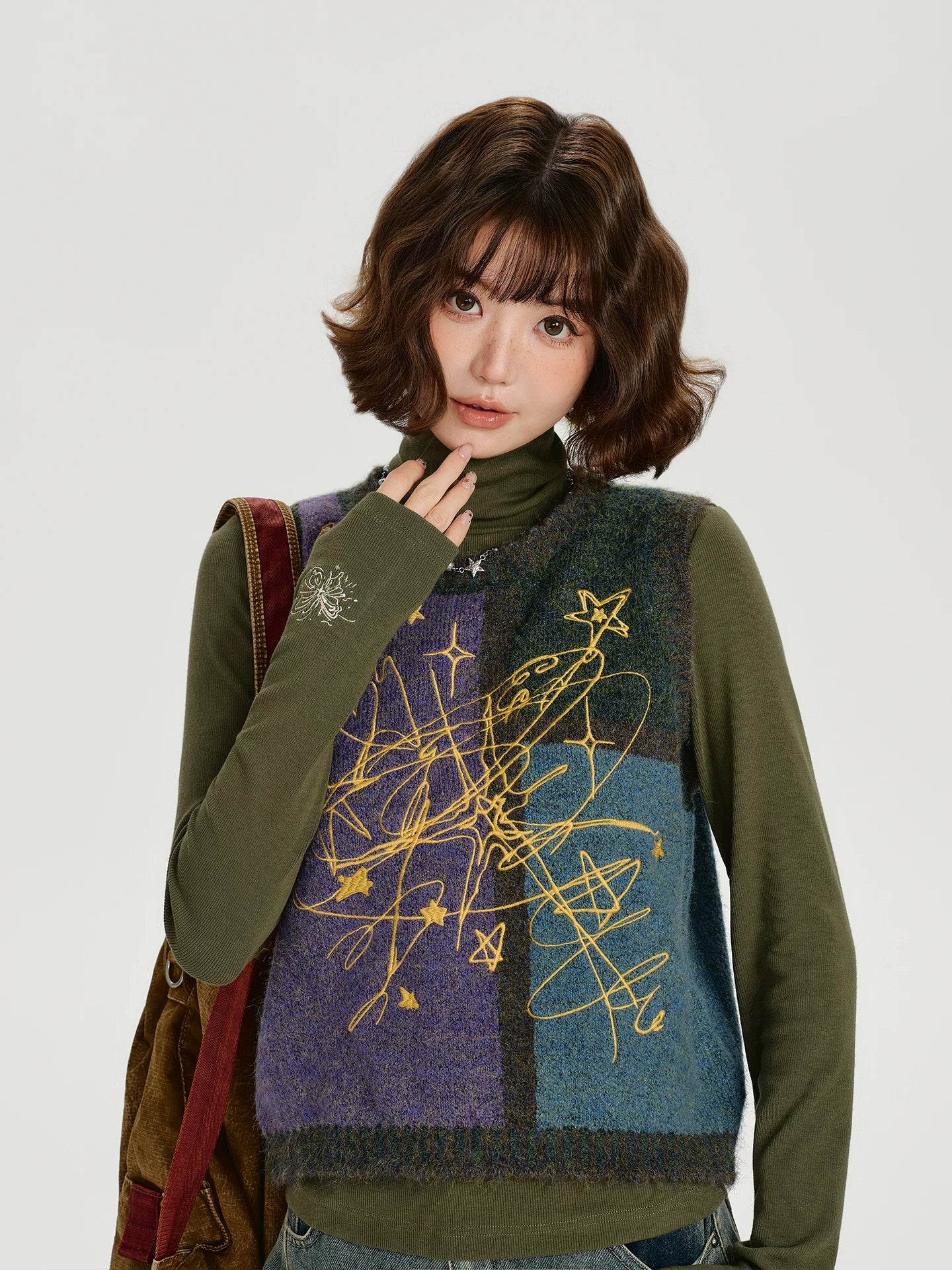 Girlyhalo Retrohigh Collarembroidersilmslimming Looklong Sleeves