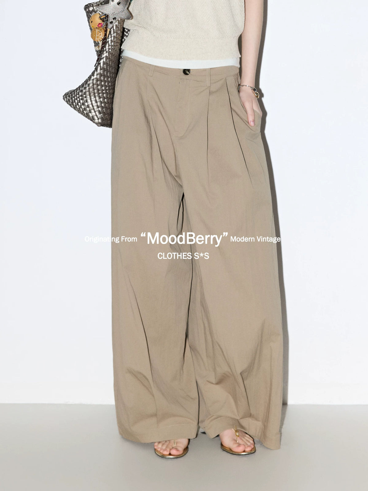 MoodBerry Pleated High-Waist Wide-Leg Pants