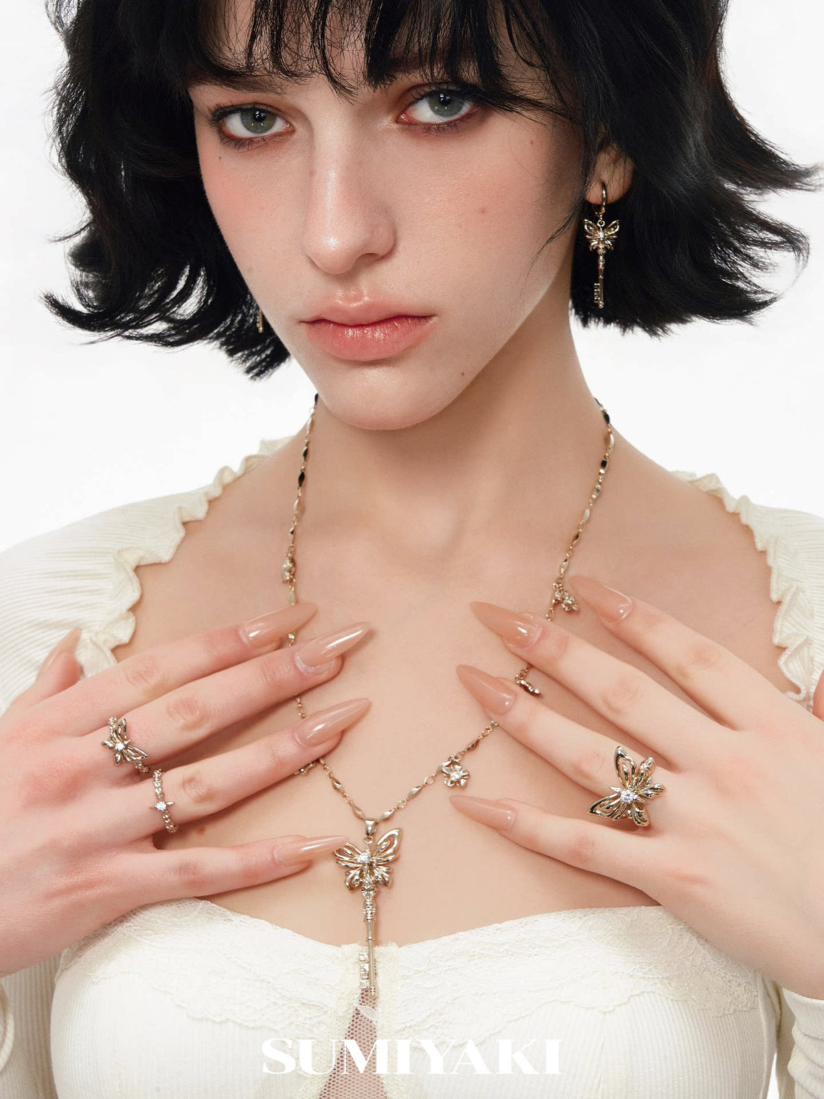 SUMIYAKI Butterfly Key Ring Set - Gold-Plated Adjustable Ring Set