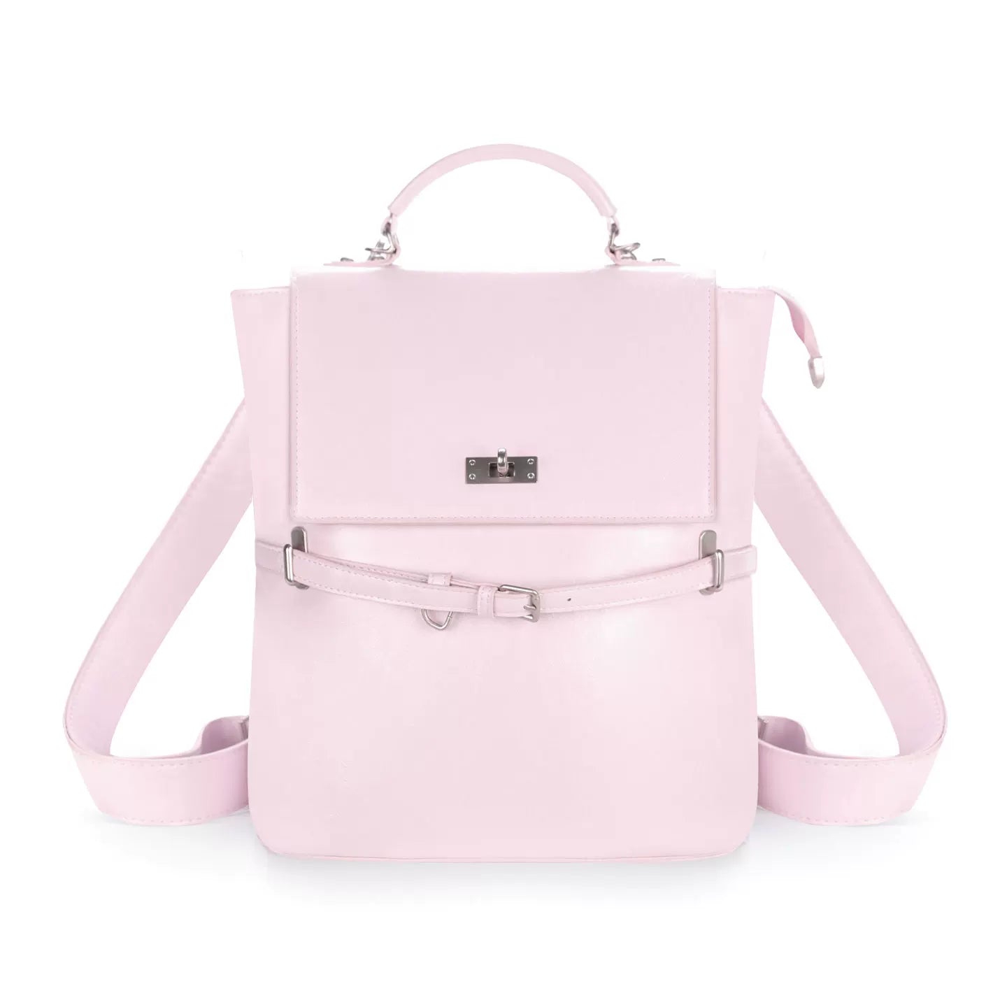 JANDRESS Pink Faux Leather Zip-Top Backpack Crossbody