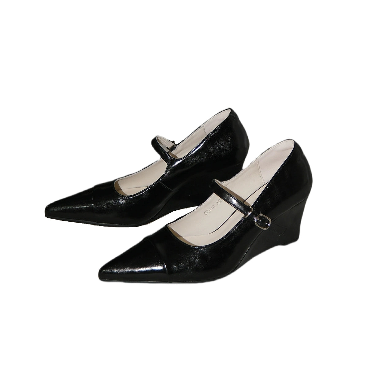 Mooreyu Wedge Heel Shallow Mouth One-word Buckle Mary Jane Shoes