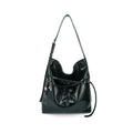 VFVF Black PU Leather Zip-Top Shoulder Bag