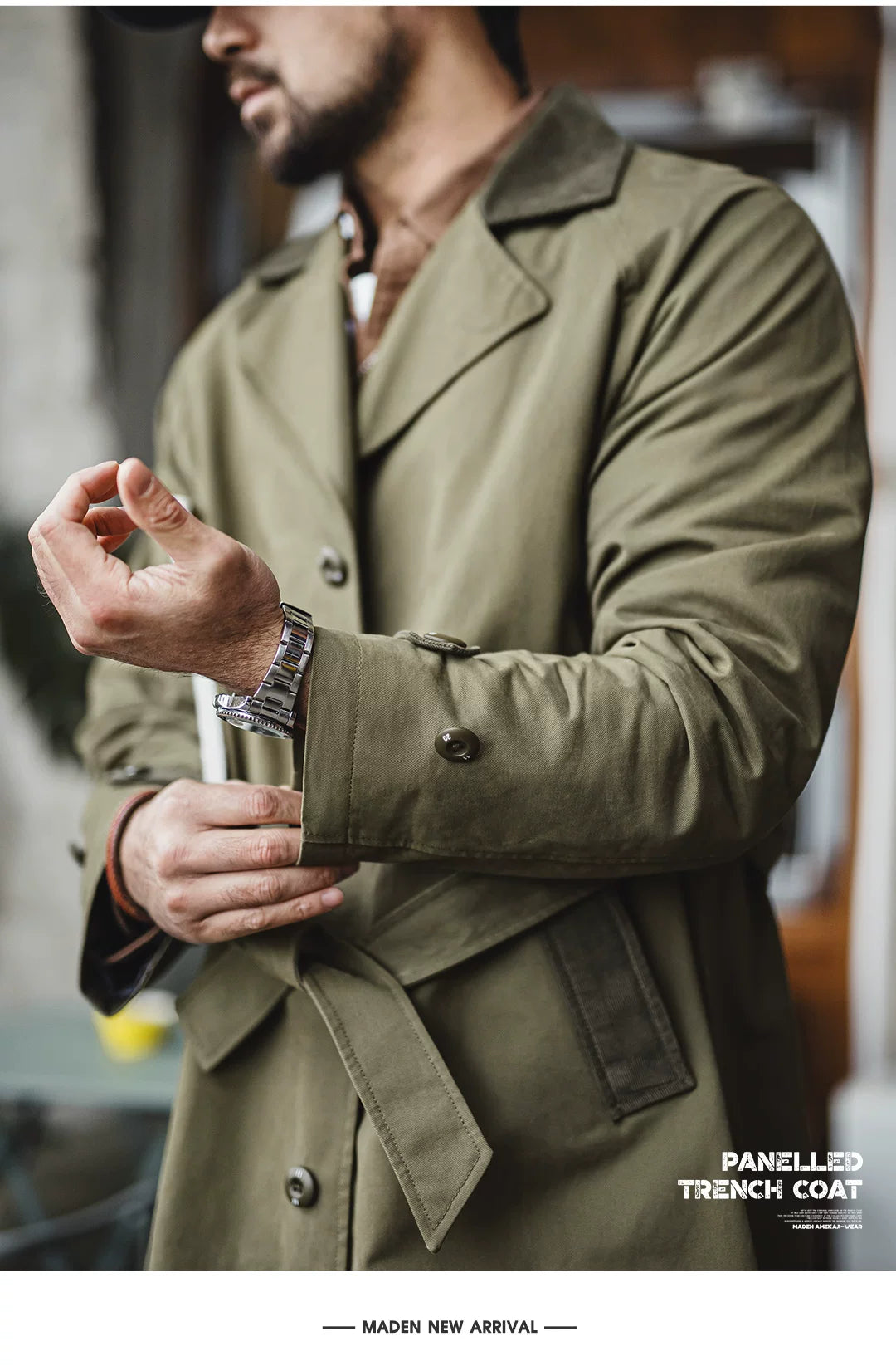 Madden Green Medium and Long Lapel Cotton Trench Coat