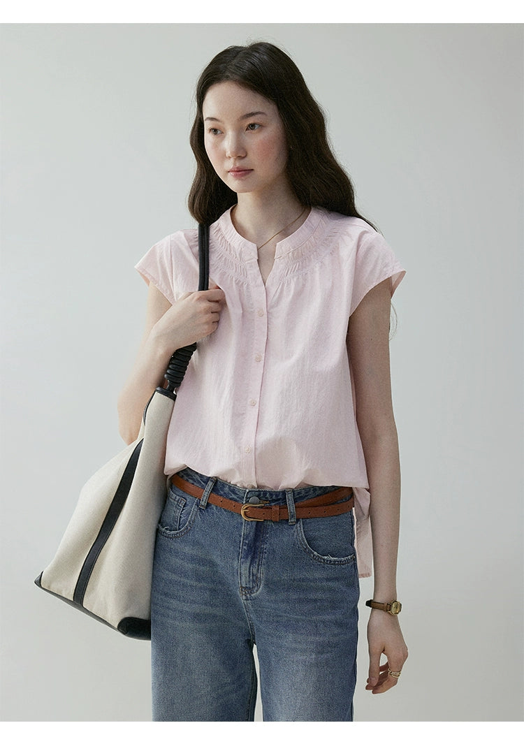 VOOE Crew Neck Small Fly Sleeve Commuter Shirt