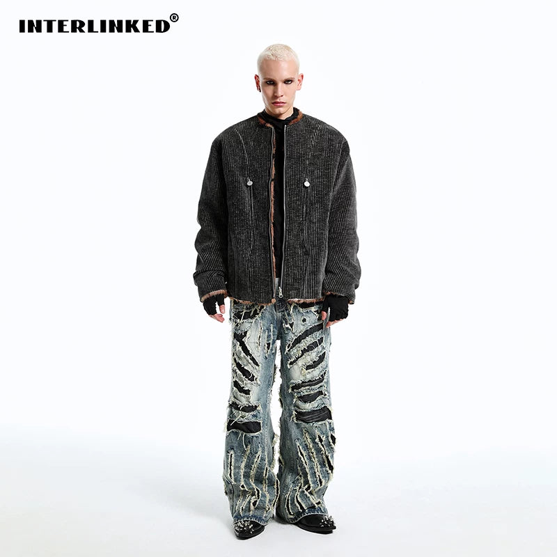 INTERLINKED Vintage Snow Leopard Print 400g Windproof Loose-Fit Coat