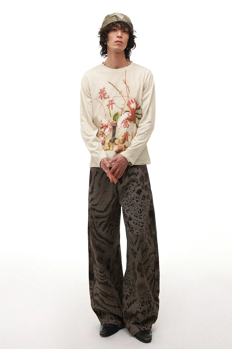 PHYS Chinese Floral Print Lazy Long-sleeved T-shirt
