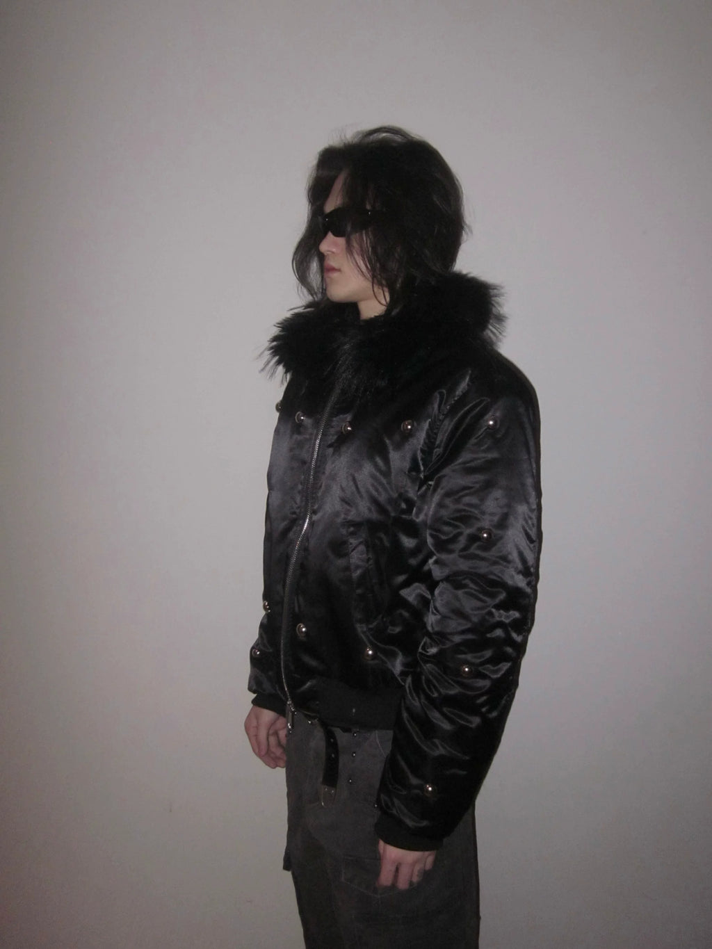 URRRGE Rivet Design Fur Collar Padded Jacket