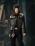 NUndeFineD Contrasting Splicing Stand-up Collar Slim-fitting Leather Jacket