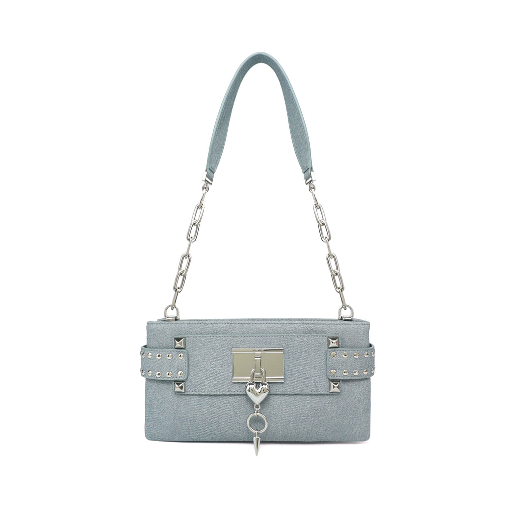 VFVF Denim Blue Faux Leather Zip-Top Crossbody Bag