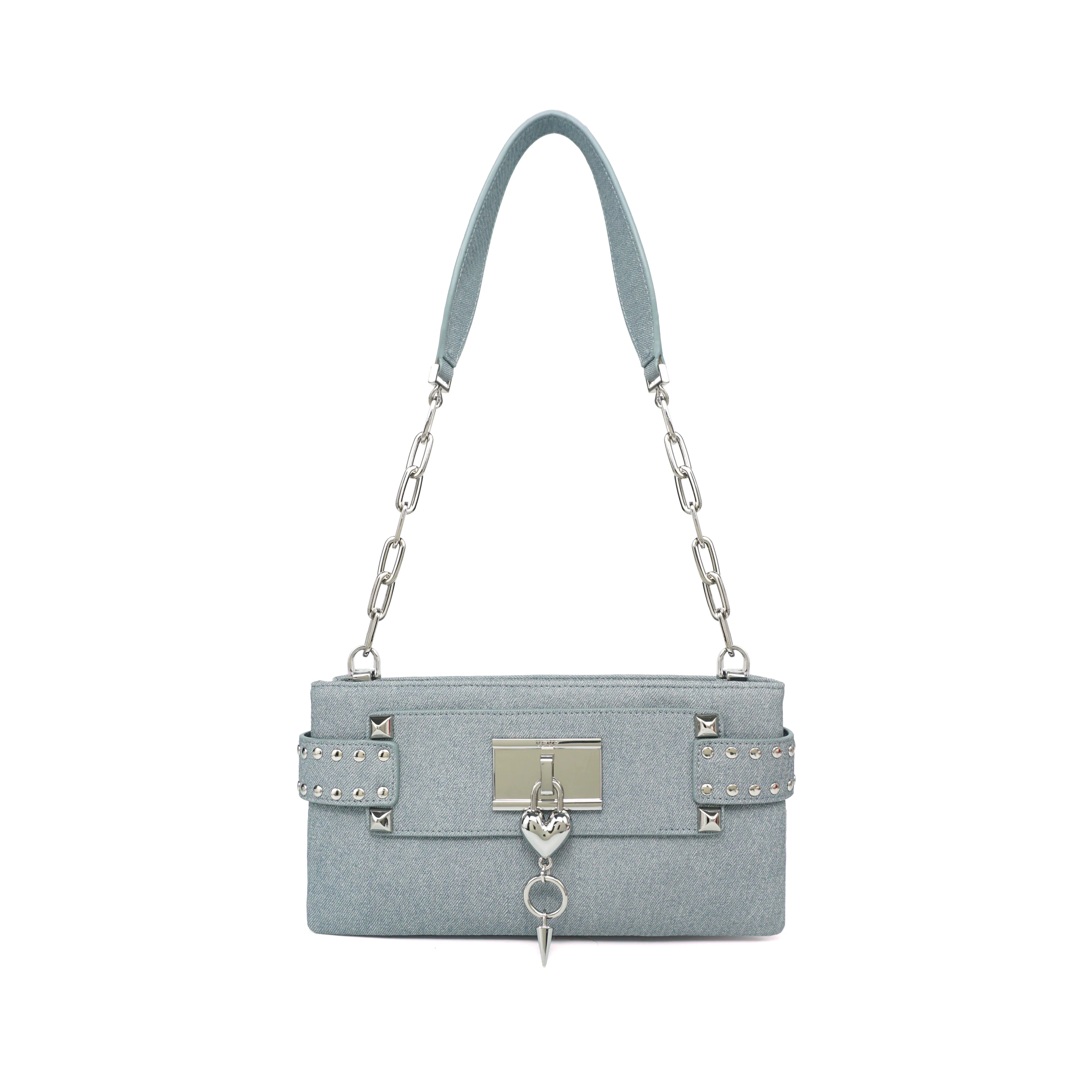 VFVF Denim Blue Faux Leather Zip-Top Crossbody Bag