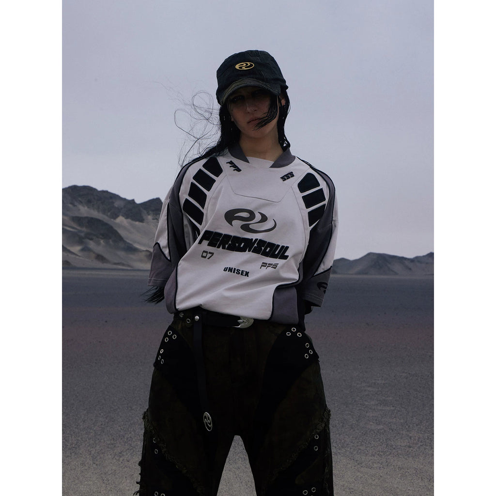 PERSONSOUL Racing Element 3D Embroidered Loose Tee