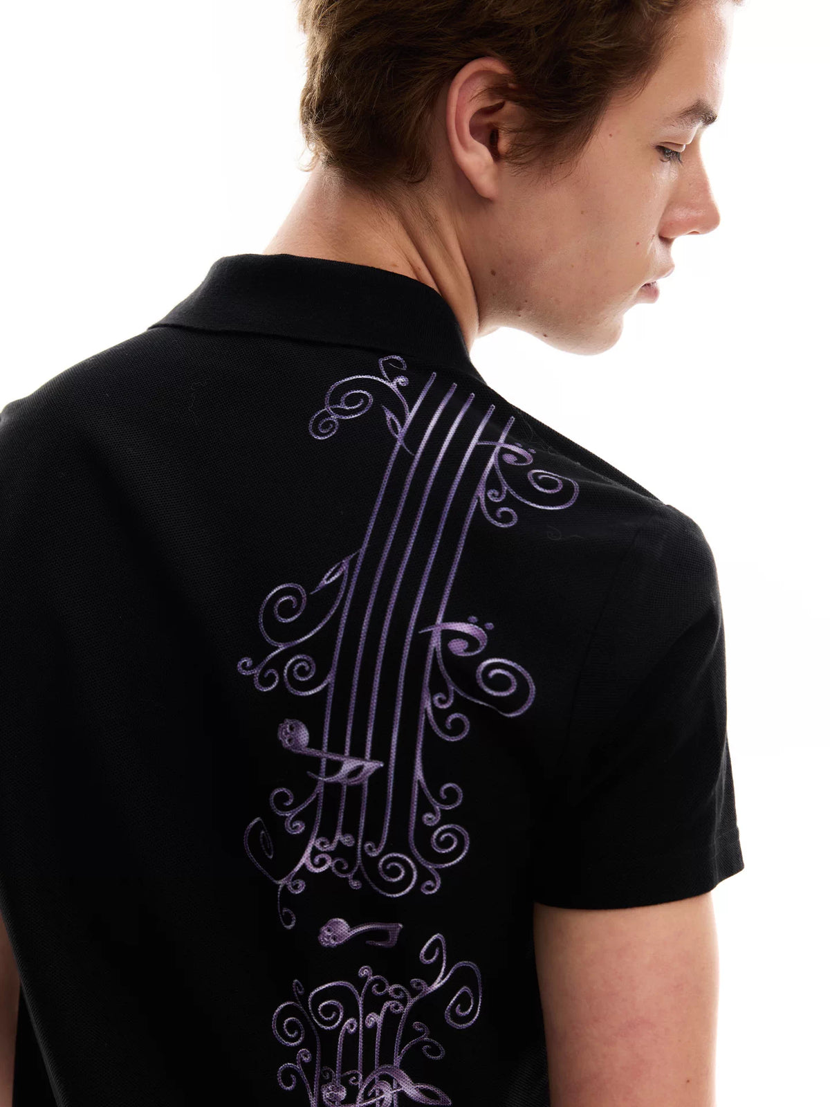 No E Mosen Purple Vine Music Note Print Casual Tee