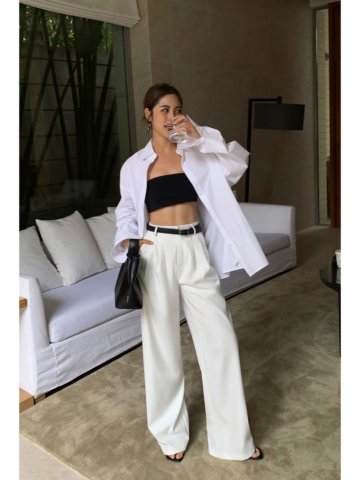 NEVA HU High-waisted Wide-leg Loose Suit Pants