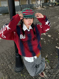 Mershier Striped Color Matching Digital Embroidered Knitted Sweater