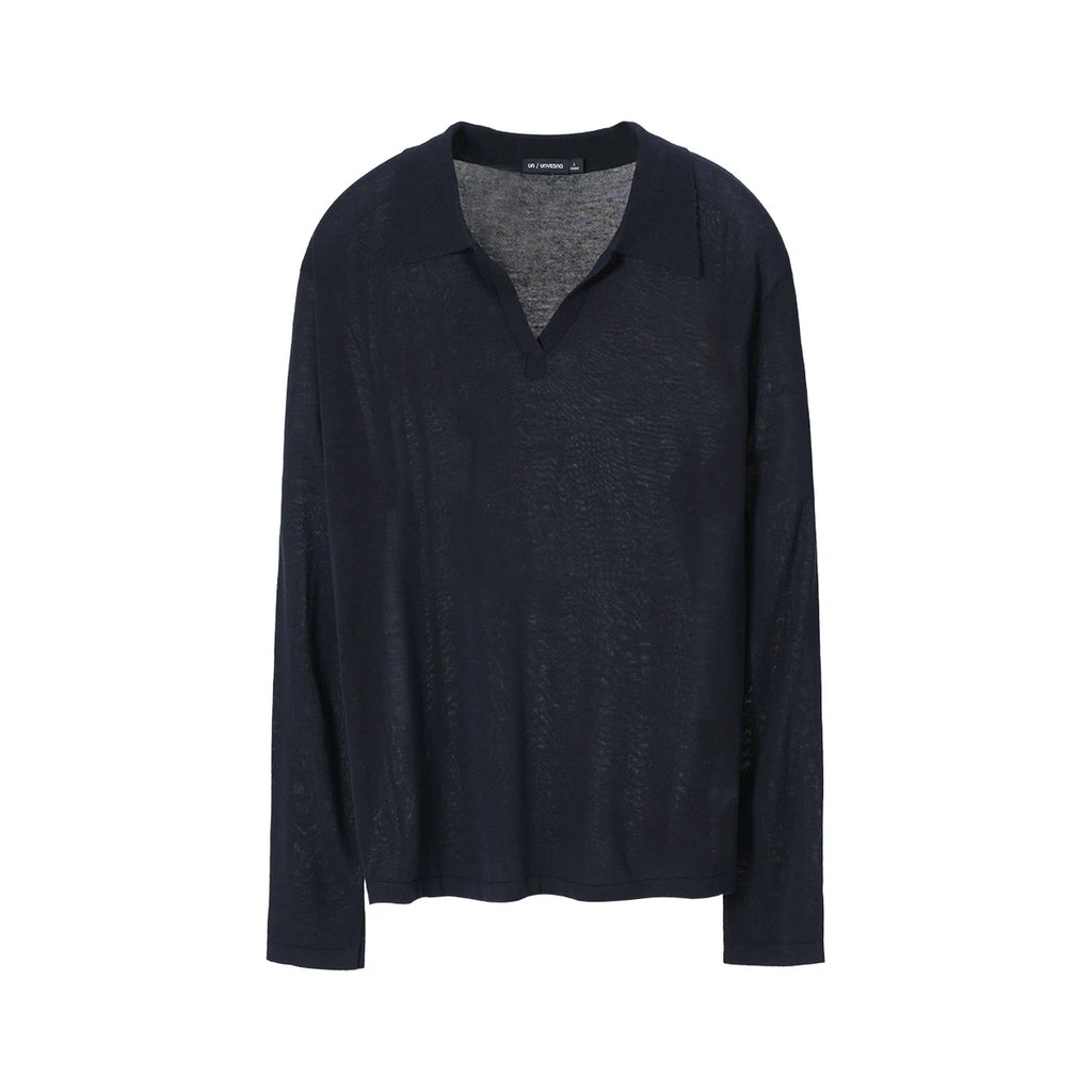 Unvesno -Gauge Linen-Blend Oversized Henley Polo Top