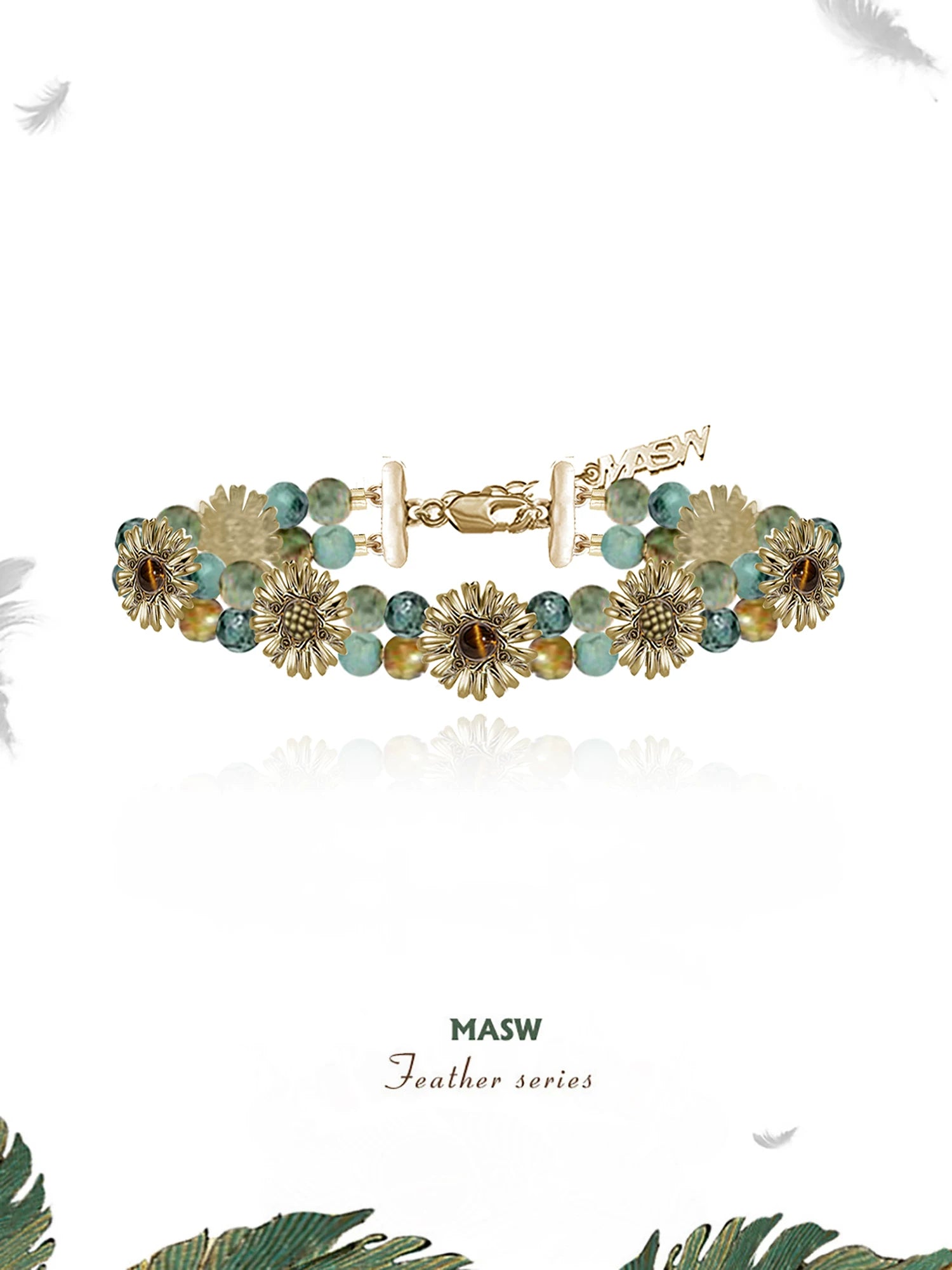 MASW Boho Beaded Natural Stone Daisy Bracelet
