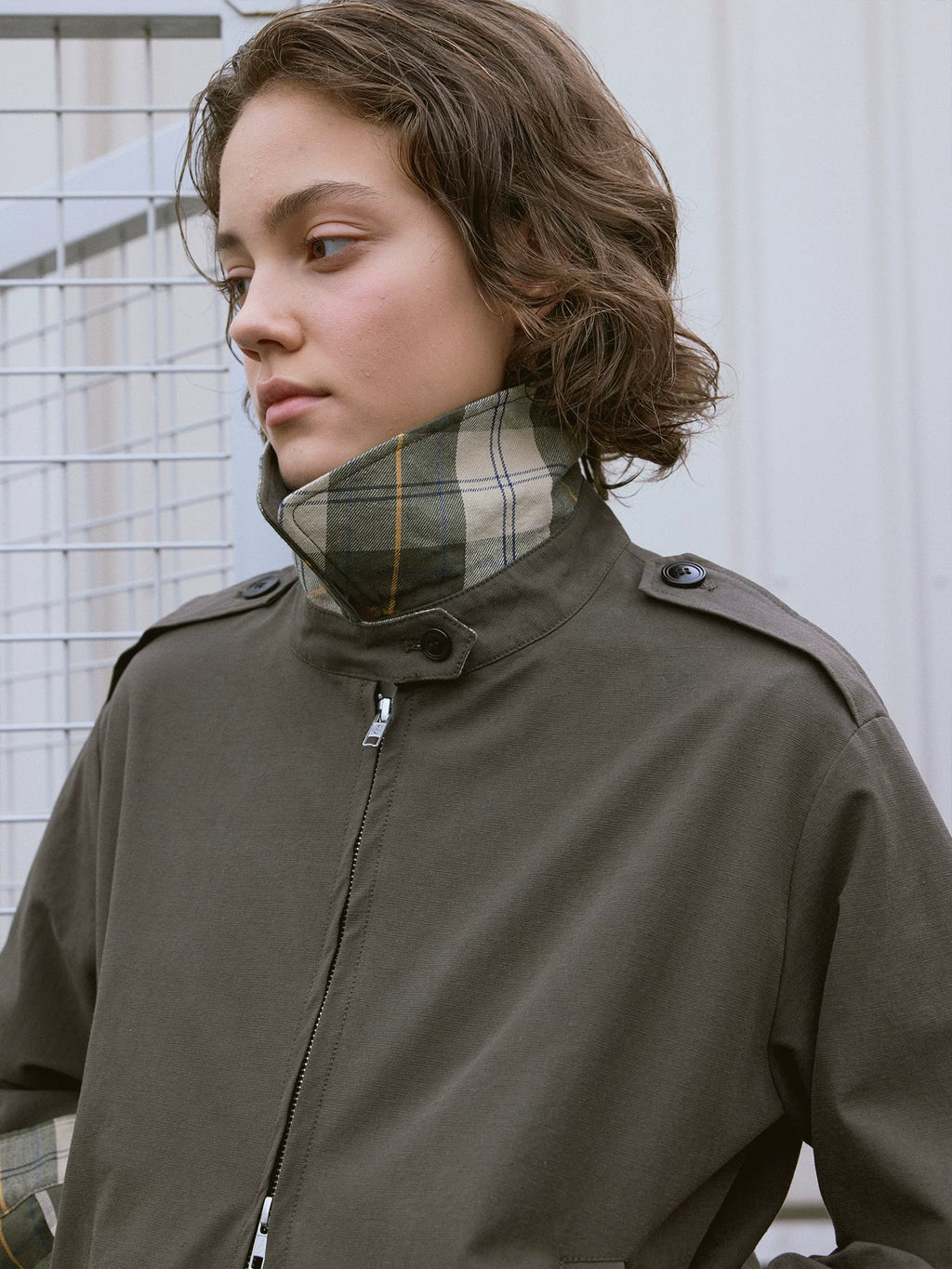 VLABMADE Vintage Green Plaid Patchwork Loose Safari Jacket