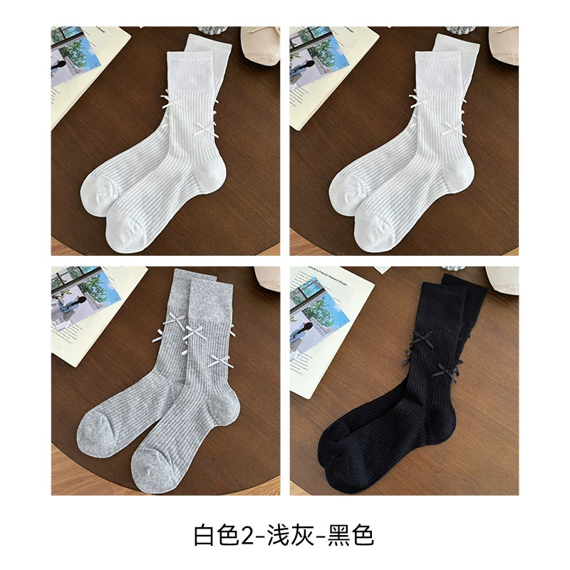 Halo Honey Combed Cotton Bow Slouchy Mid-Calf Sock