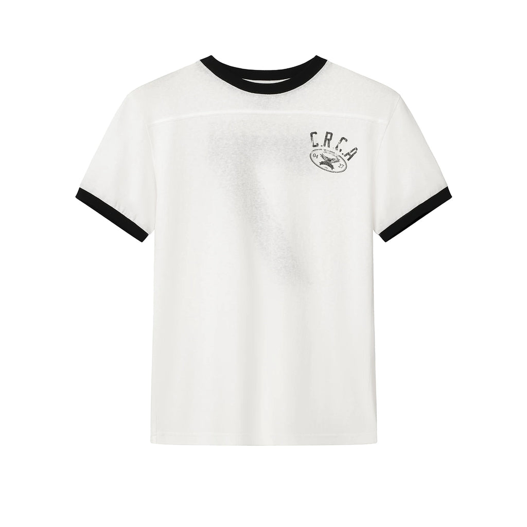 CIRCLECAGE Linen Color-Block Retro Short-Sleeve Tee