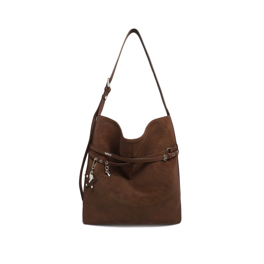 VFVF Black PU Leather Zip-Top Shoulder Bag
