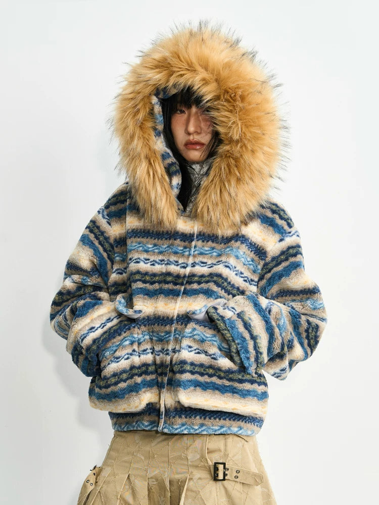 Enteralt Removable Large Fur Collar Three-dimensional Pocket Lamb Wool Jacket