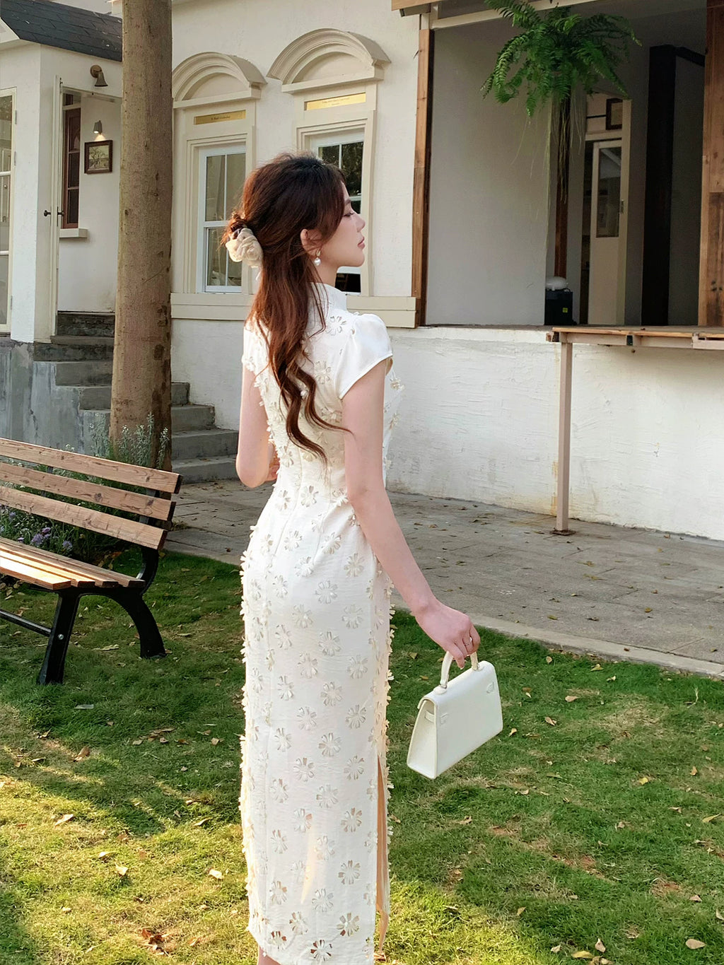 ZIHE Floral Hollow Slim-fit Dress