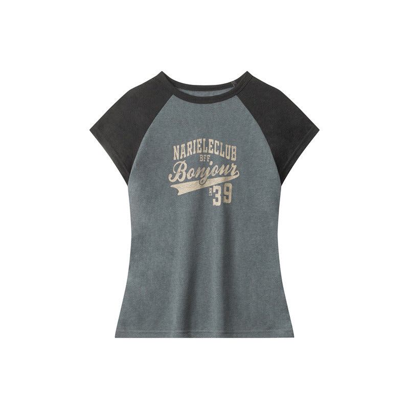 Nariele Letter Print Short Sleeve Crew Neck Casual Tee
