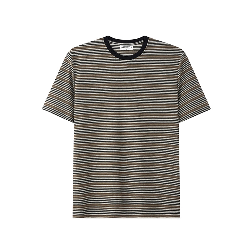 LIMPIDOCULUS Silhouette Contrasting Ribbed Crew Neck Vintage Striped TEE