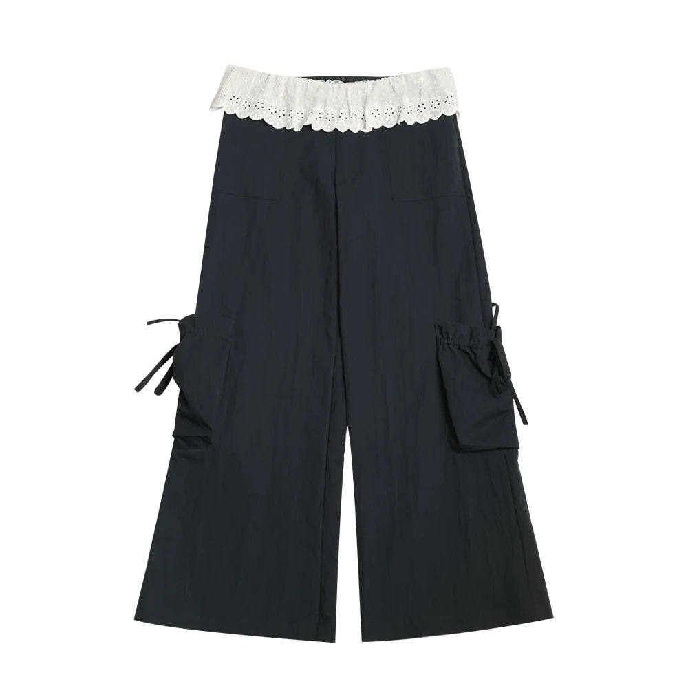Two days off lab Low Waist Wide-Leg Patchwork Cargo Pants