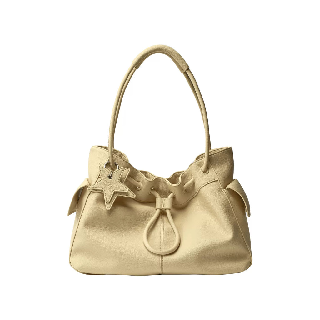 ECODAY Pebble Grain Faux Leather Drawstring Boston Bag