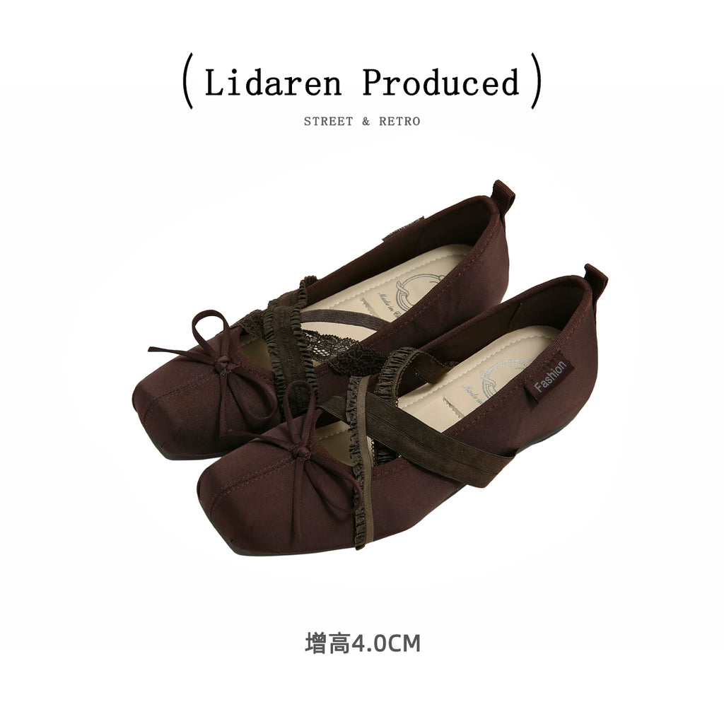 Lidaren Produced Suede Lace-Up Square-Toe Ballet Flat