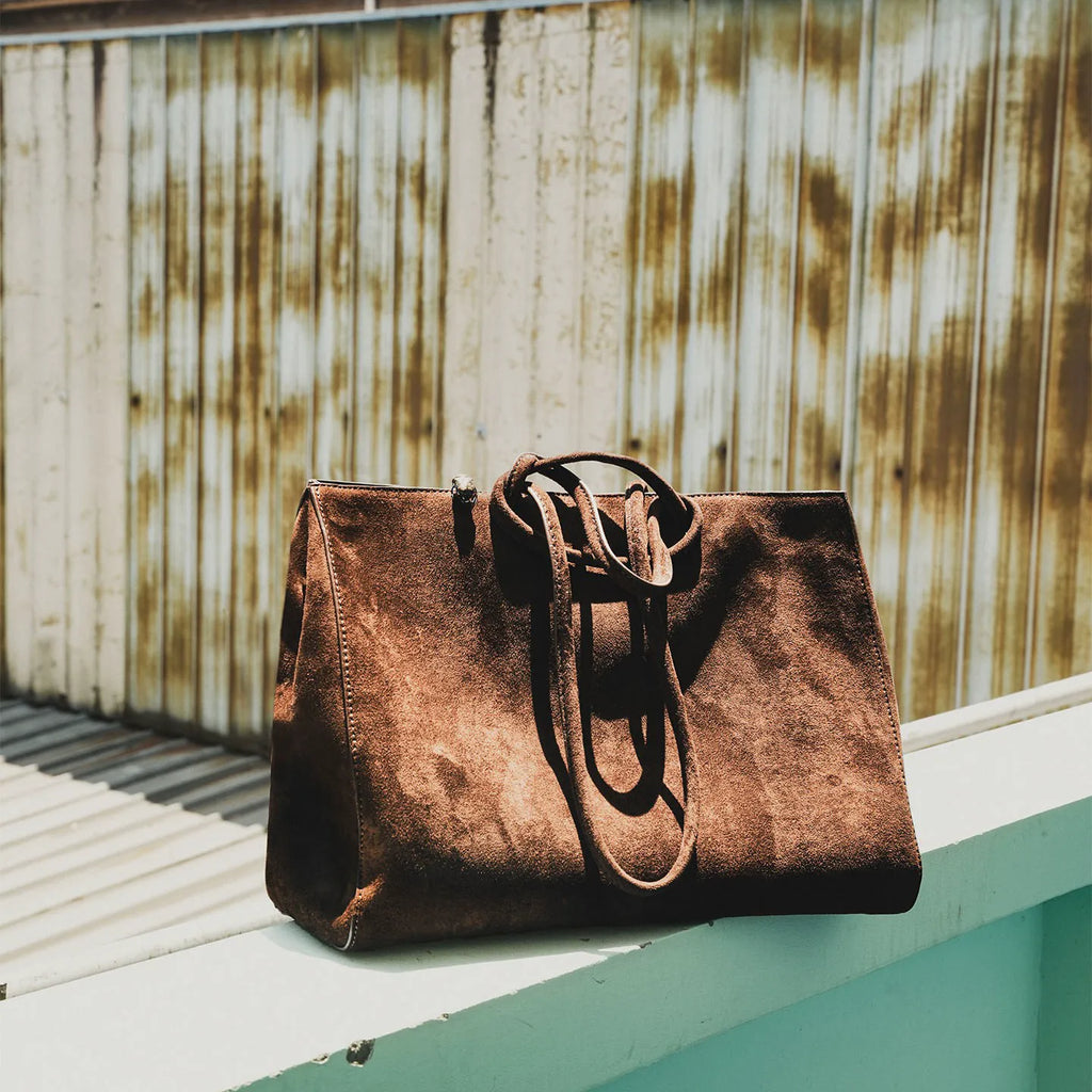NO LOGO Suede Large-Capacity Shoulder Bag - Zip Top