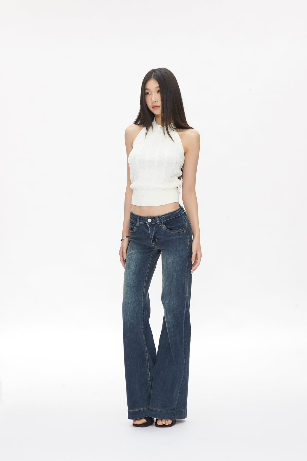 WITHMIN Drape Straight Tube Micro-pull Retro Low-rise Jeans