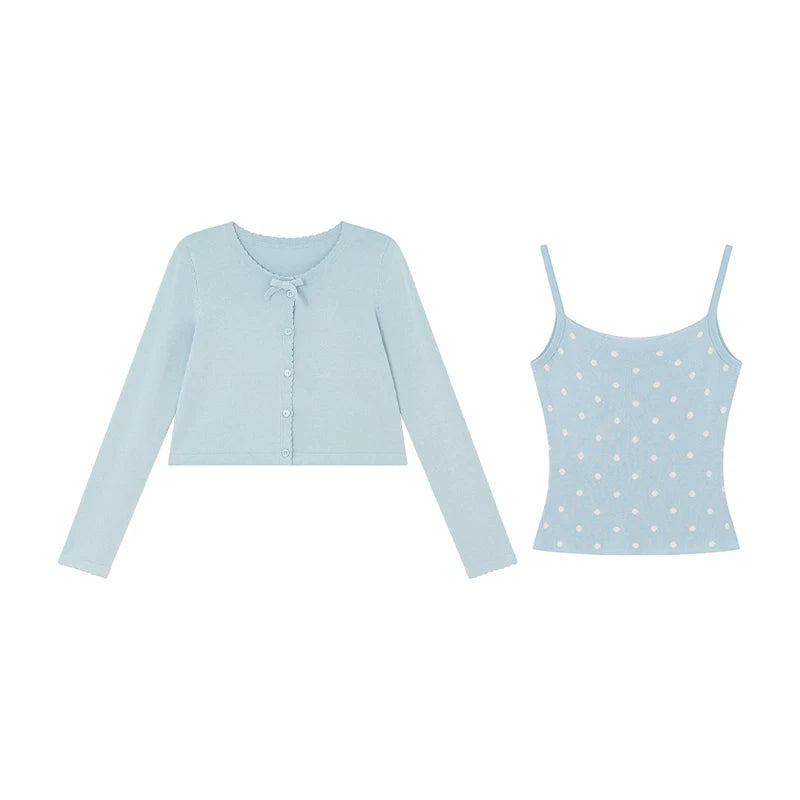 KANO Polka Dot Cropped Cardigan & Camisole Set