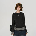 Girlyhalo Plaid Patchwork Slim Fit Long-Sleeve Tee
