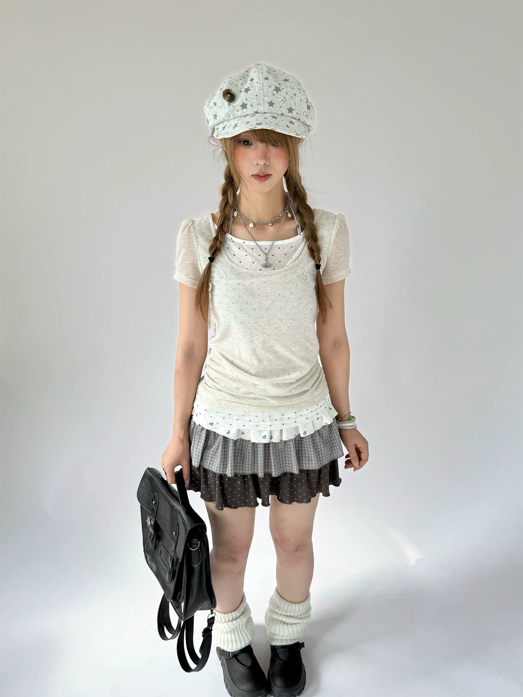 Kasugano TOO Lyocell Puff-Sleeve Tie-Back Top