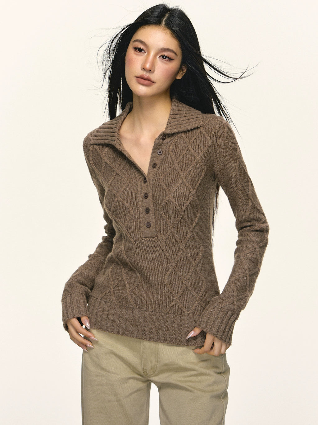 Anna Aneae Retro Temperament Slim Short Knitted Long Sleeves