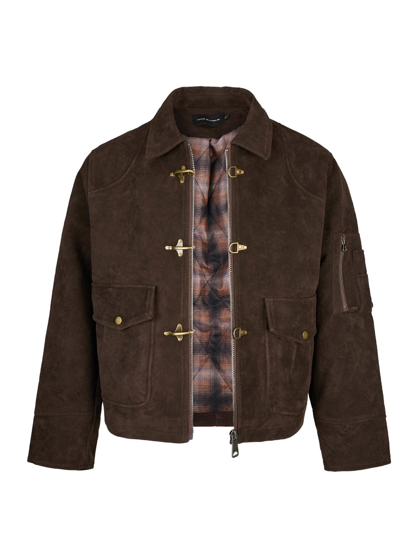 EME Cowhide Fleece Gradual Change Plaid Jacket