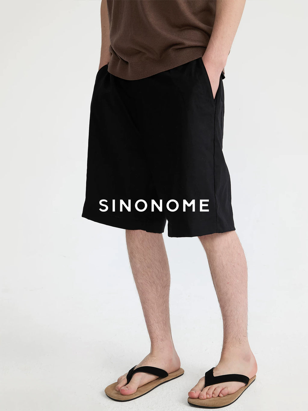 SINONOME Linen Blend Relaxed Drawstring Shorts