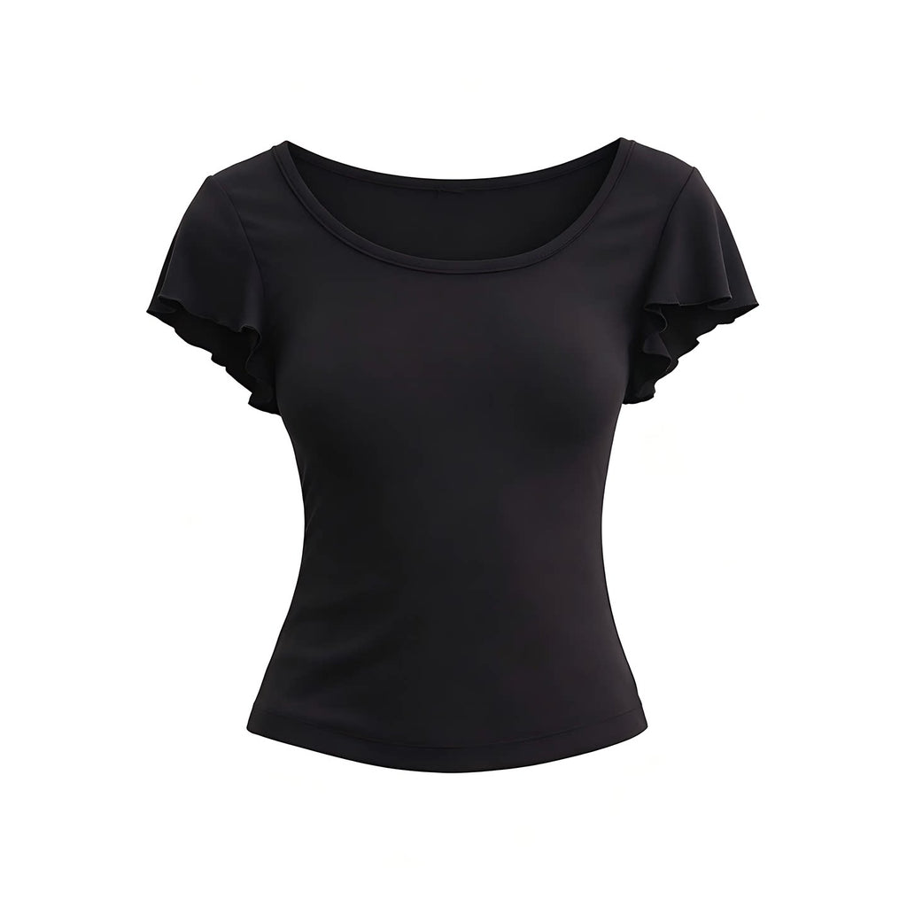 JCAESAR WOMEN Modal-Spandex Lace-Trim V-Neck Tee