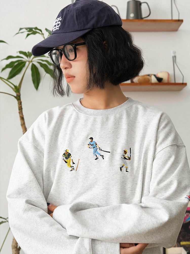 Battles Baseball Embroidered Crew Neck Sweater